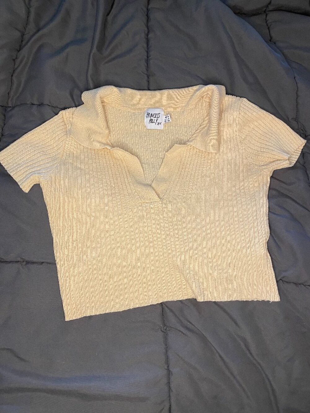 Cream cropped collared shirt